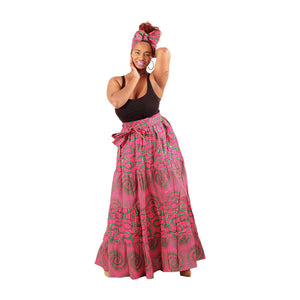 African Print Pink and Green Skirt