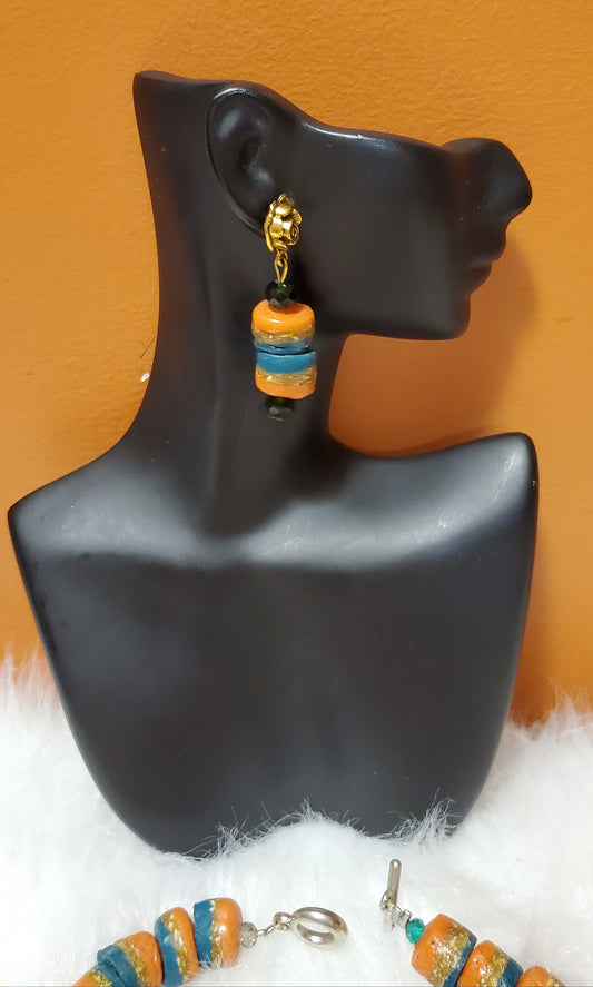 Two Tone Green And Orange Beads Set