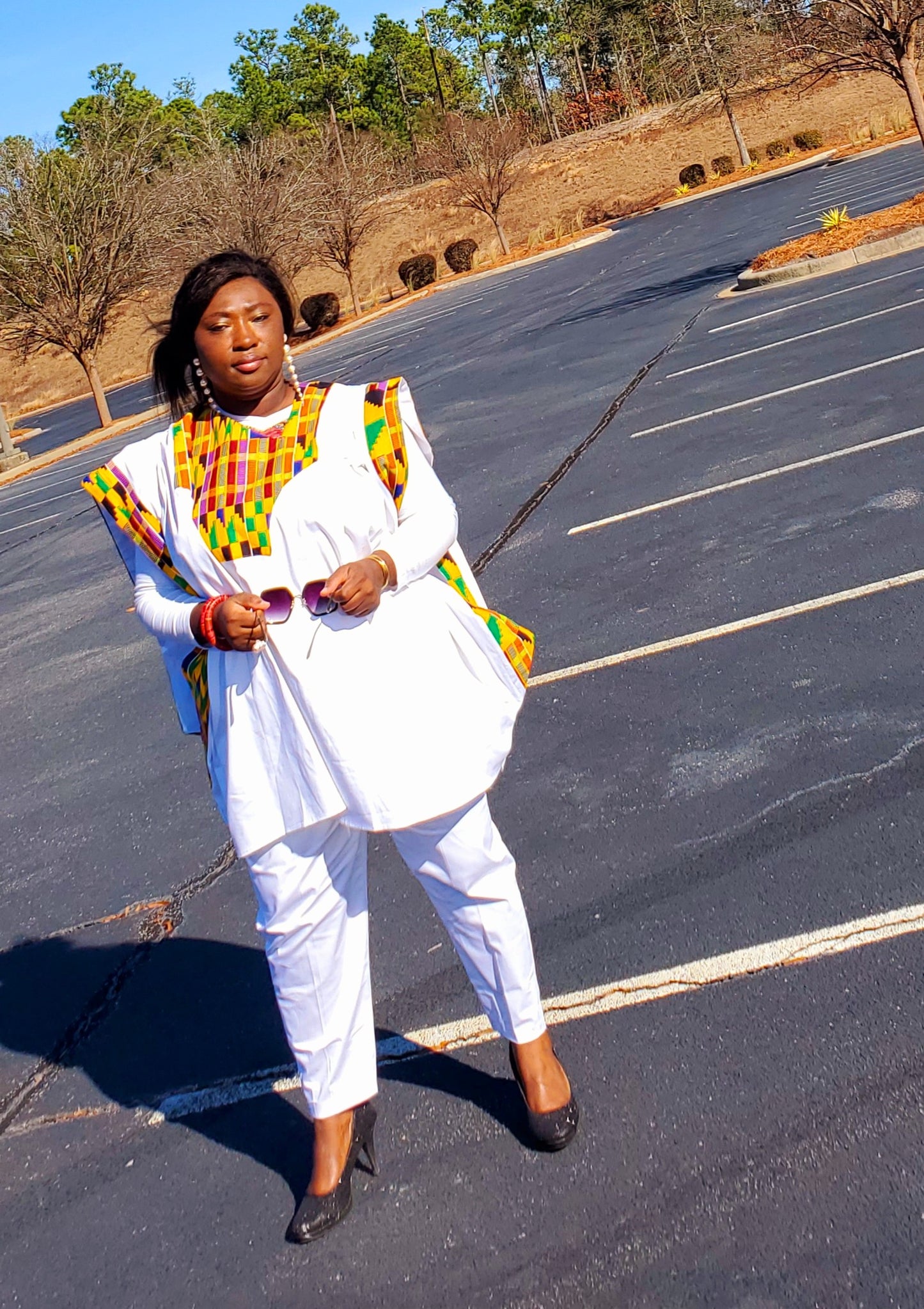 Unisex White And Kente Suit