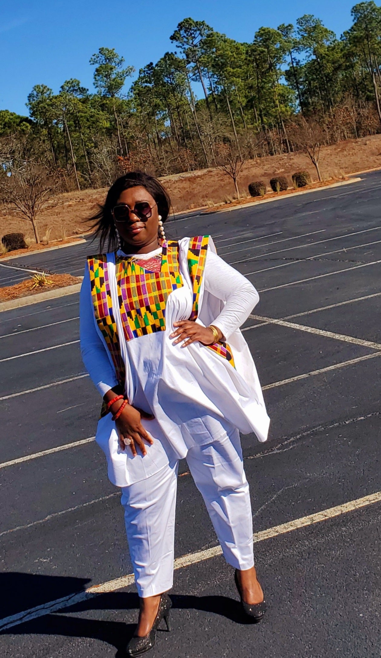 Unisex White And Kente Suit