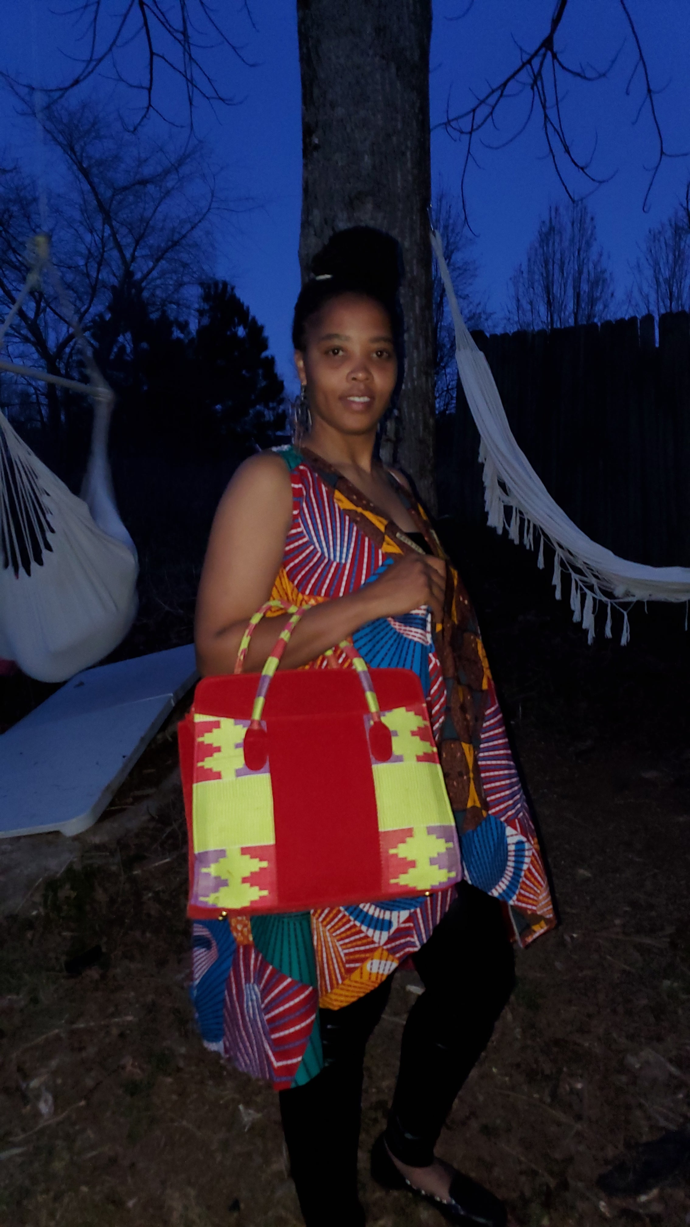 Weaved Kente With Suede Tote