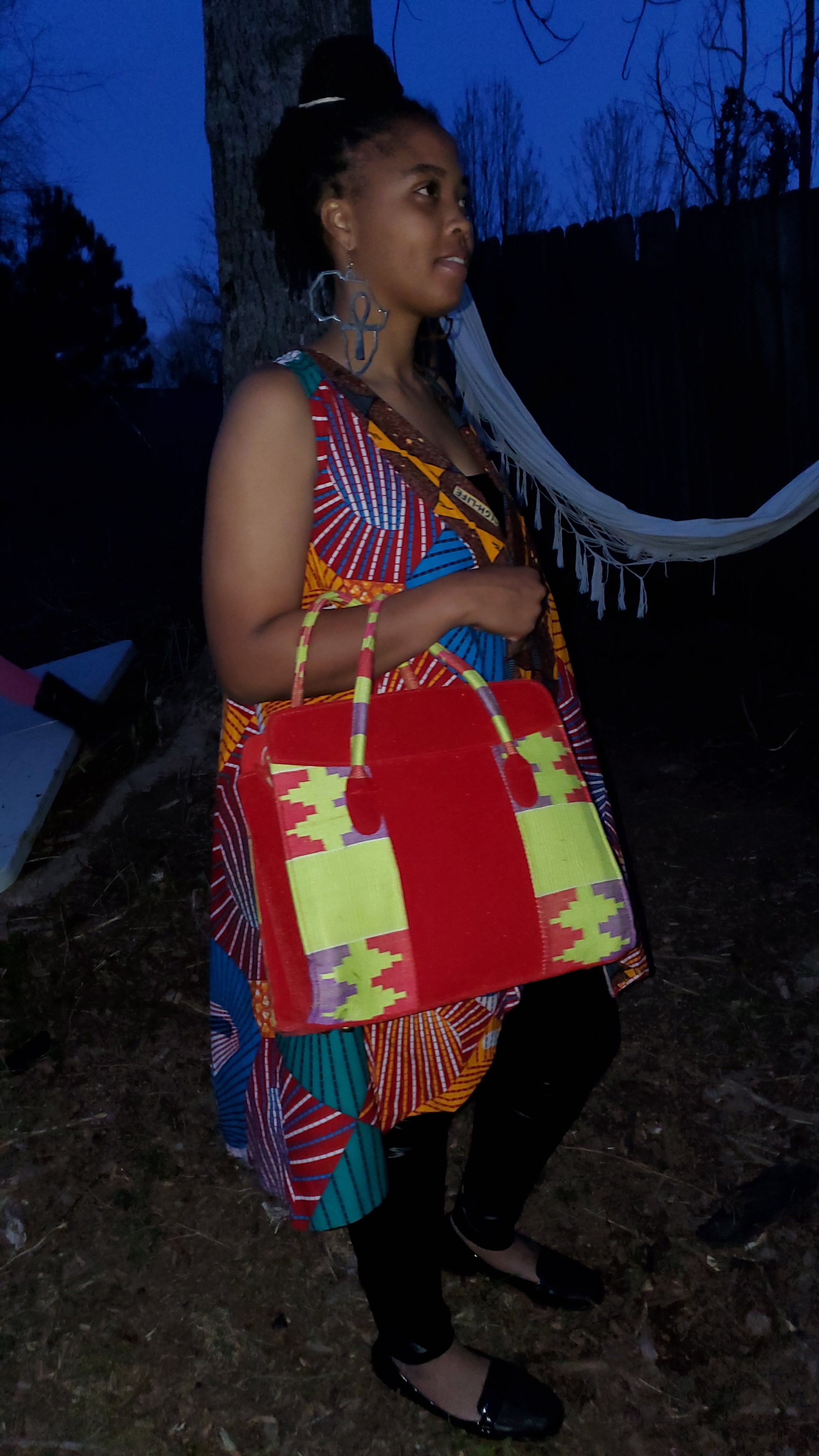 Weaved Kente With Suede Tote