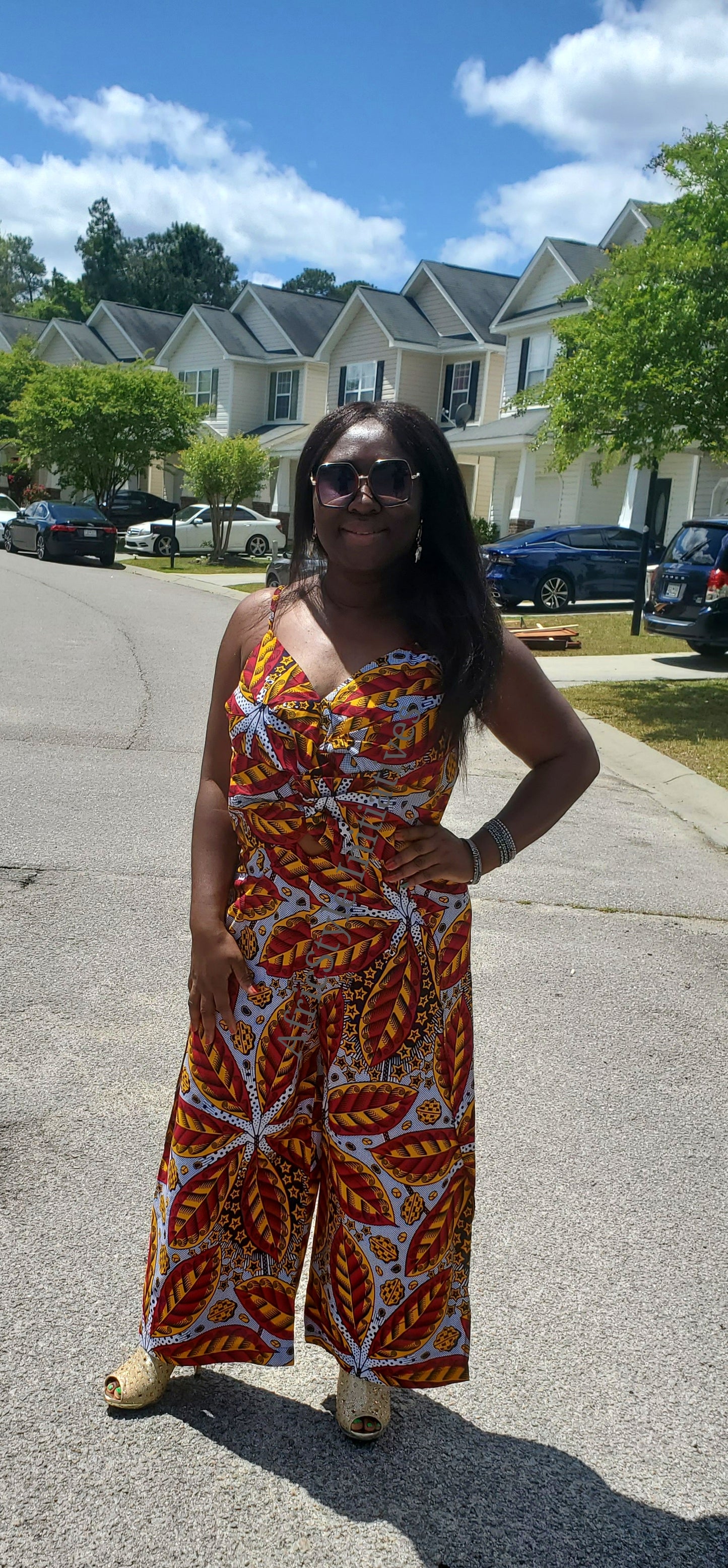 African Print Sleeveless Jumpsuit