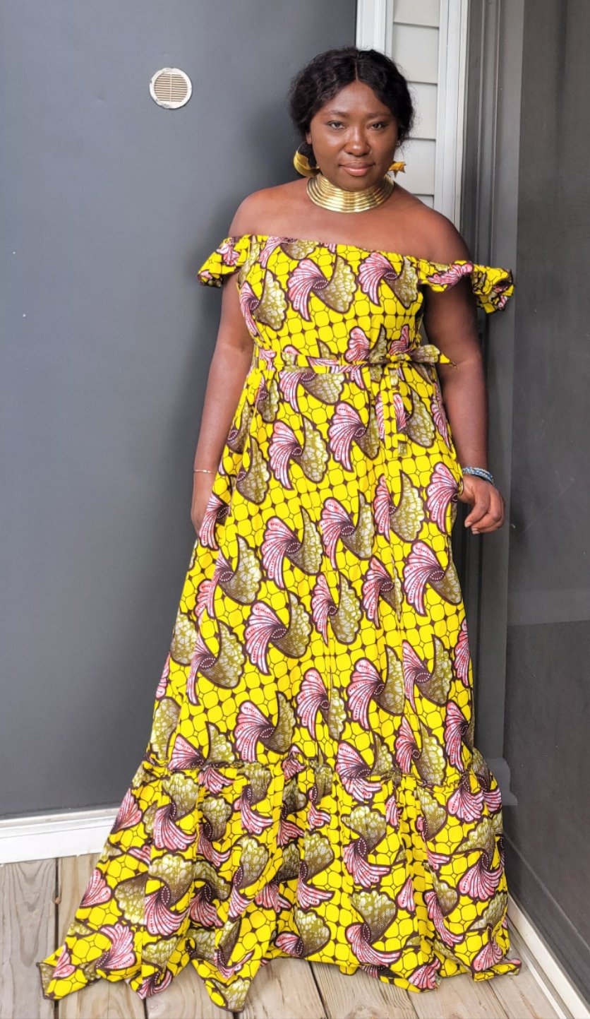 Yellow Ankara Off-Shoulder Dress