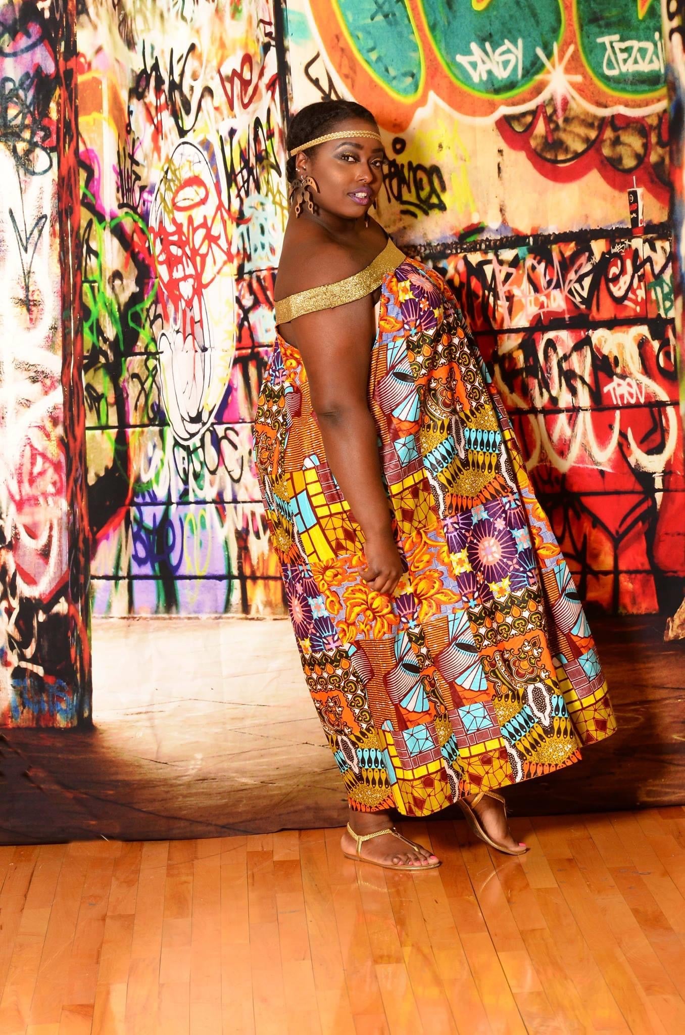 Ankara Maxi Off-Shoulder Dress