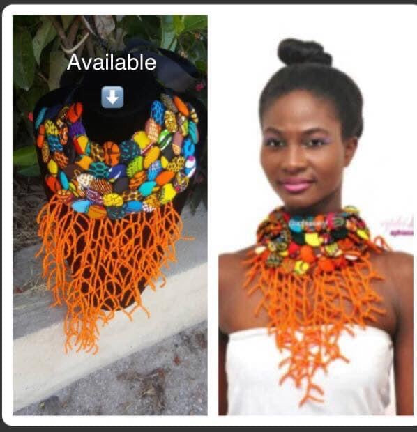 Ankara Button and Beads Necklace