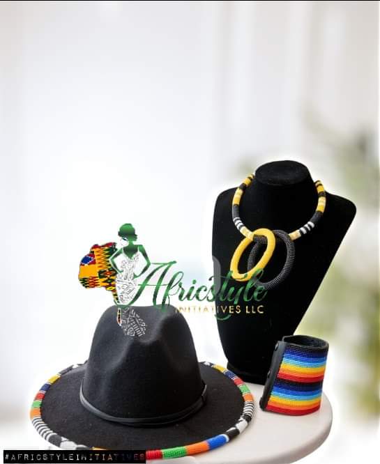 Fedora Hat, Beaded Necklace Set