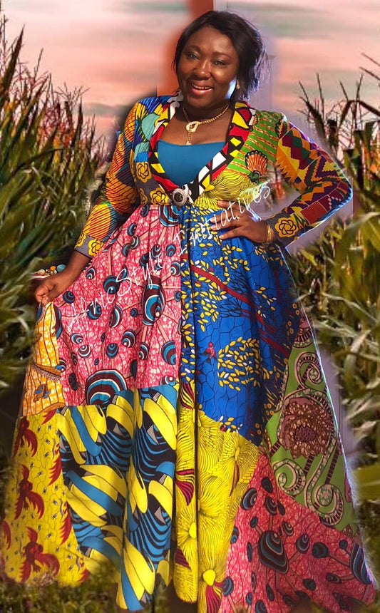 African Print Patch Dress-Coat