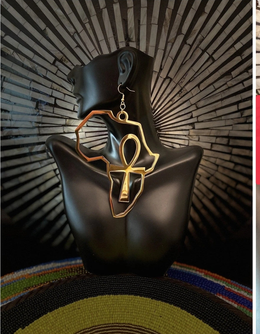 Large Ankh Map Earring