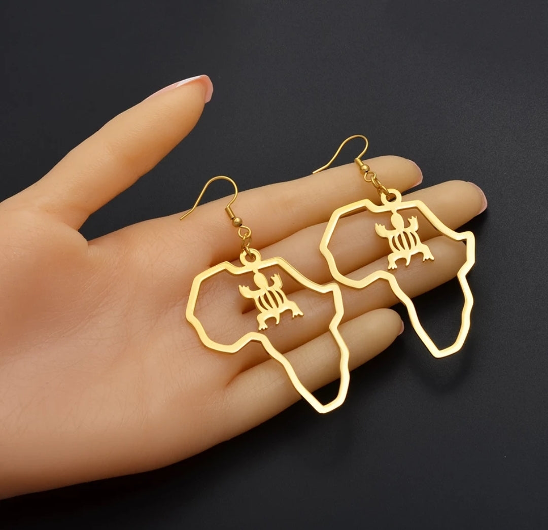 Small African Symbolic Map Gold Platted Earring