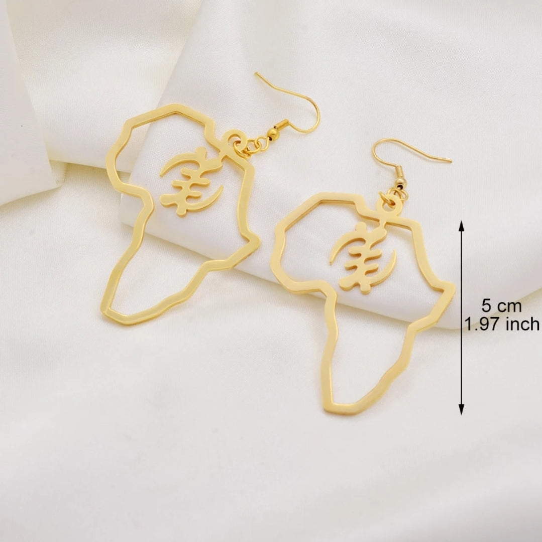 Small African Symbolic Map Gold Platted Earring