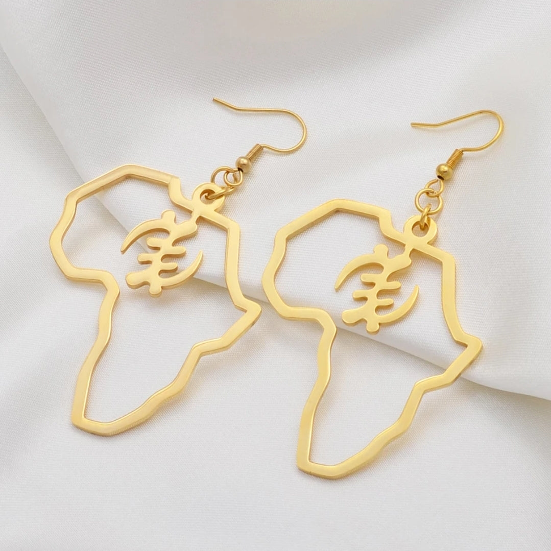 Small African Symbolic Map Gold Platted Earring