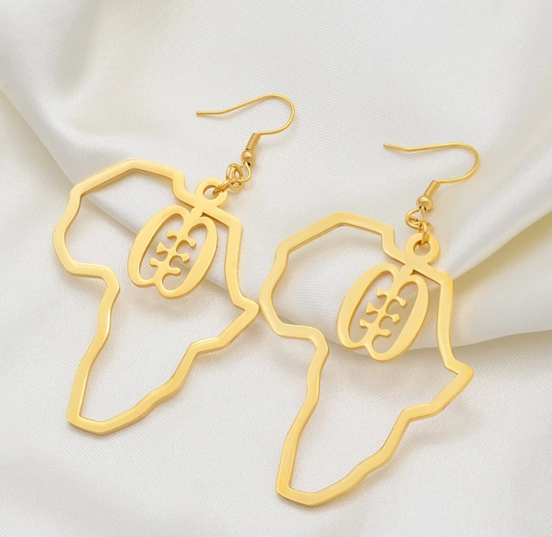 Small African Symbolic Map Gold Platted Earring