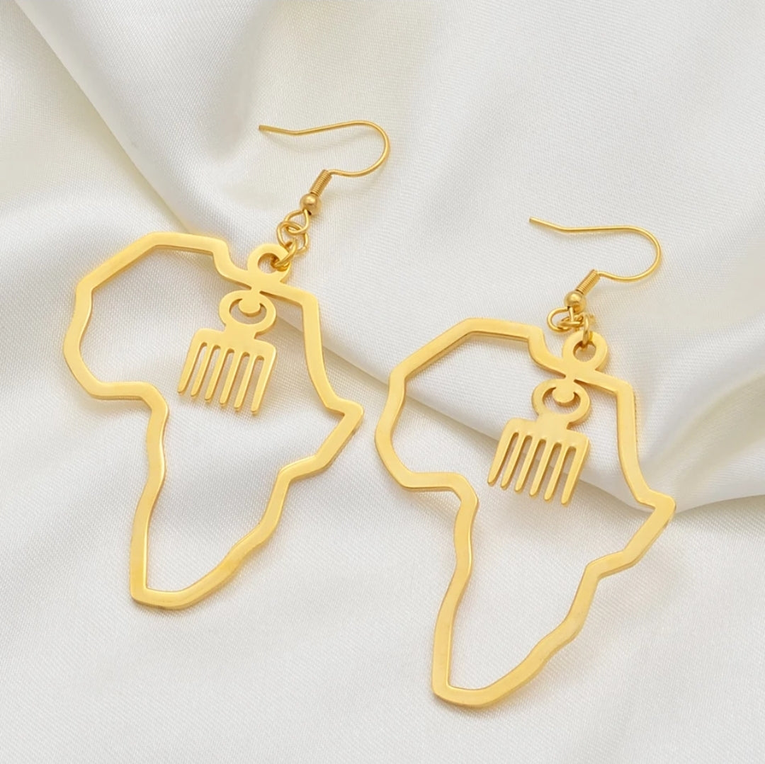 Small African Symbolic Map Gold Platted Earring