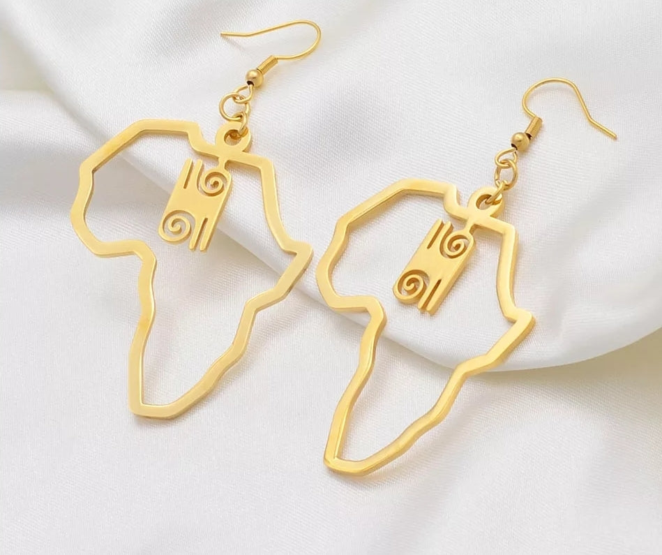 Small African Symbolic Map Gold Platted Earring