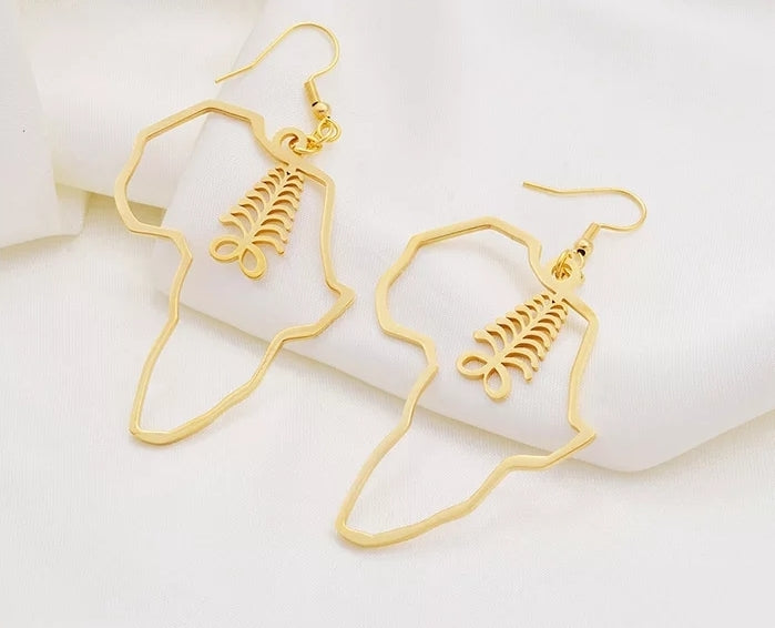 Small African Symbolic Map Gold Platted Earring