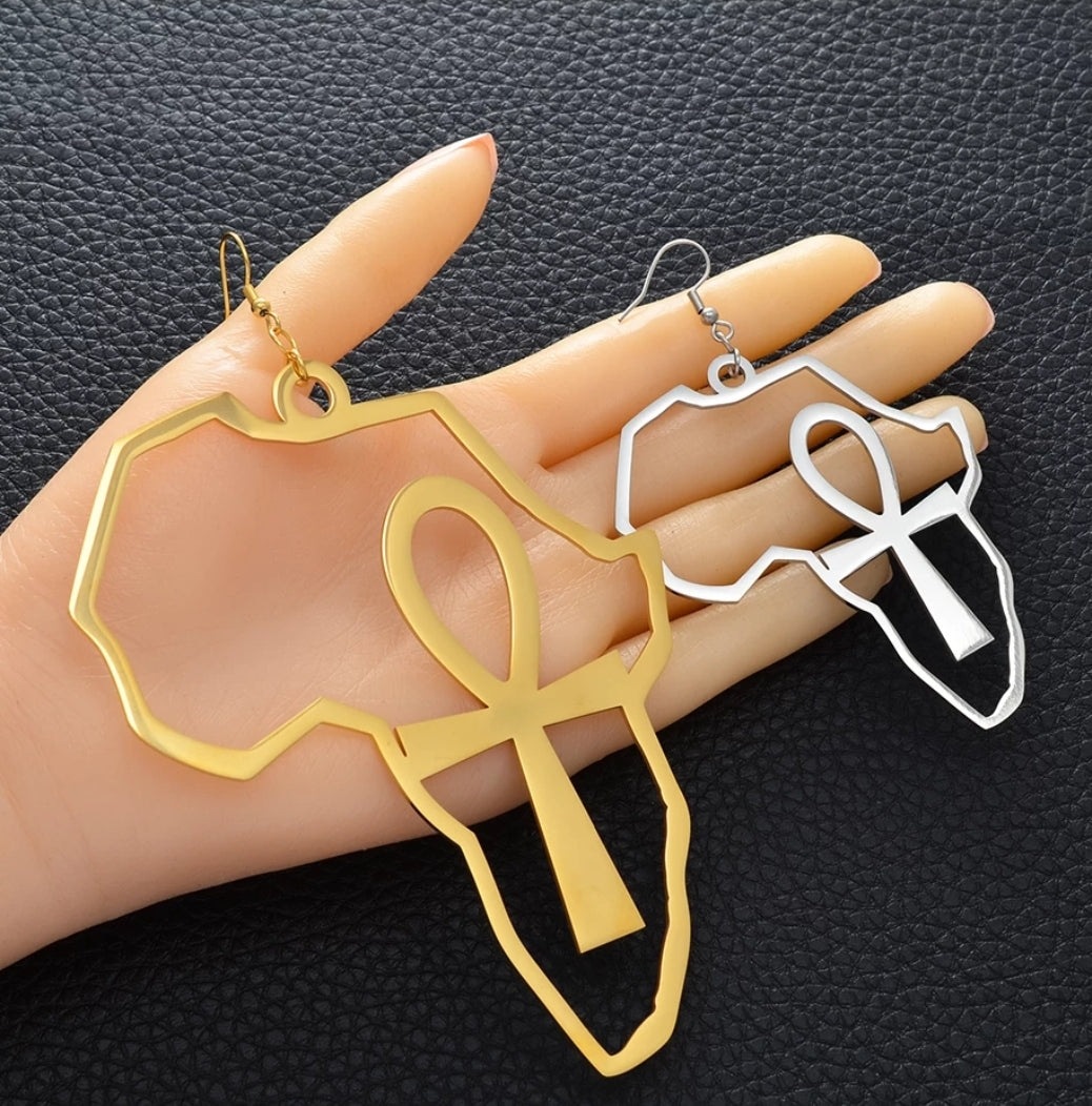 Large Ankh Map Earring