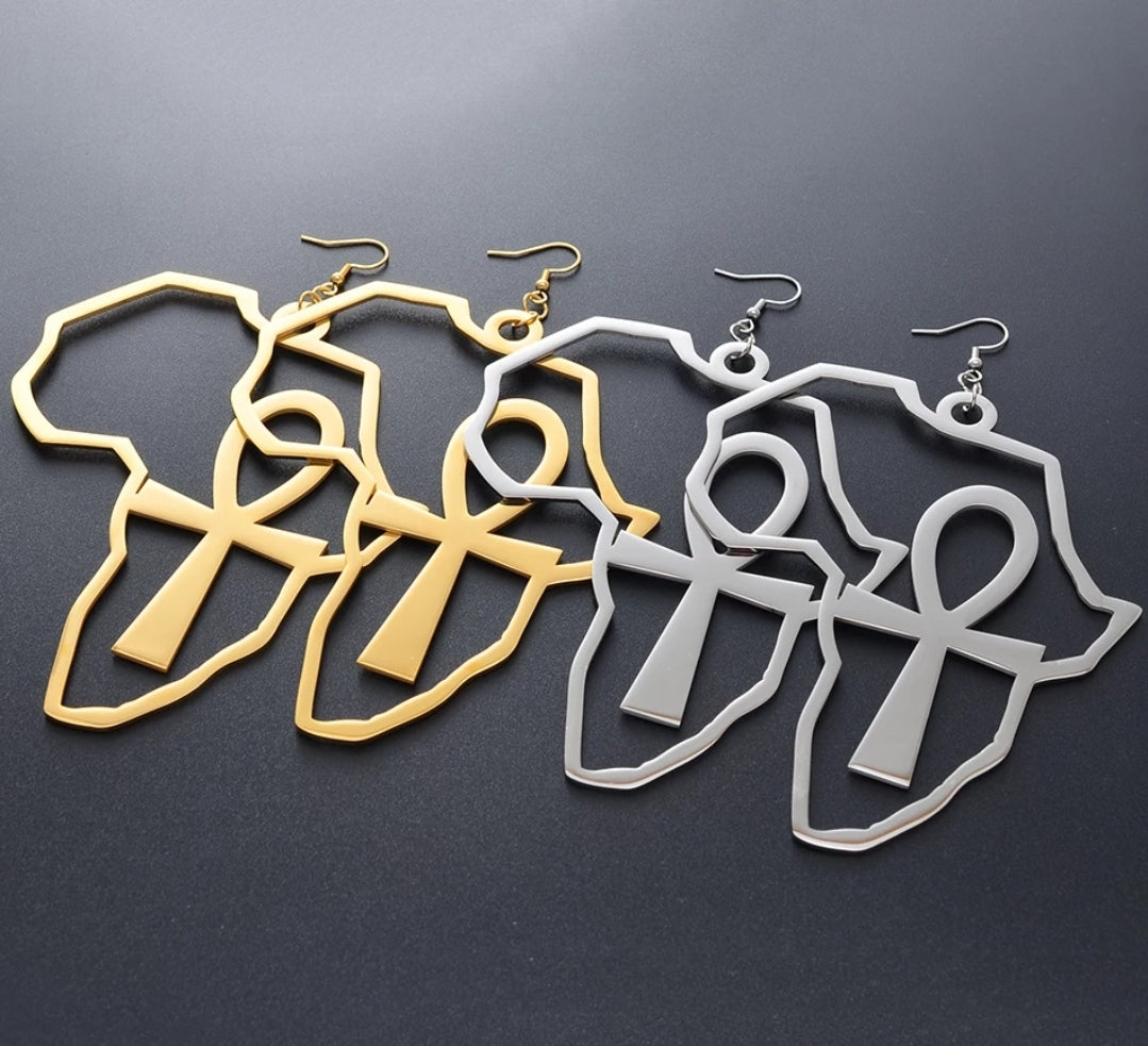 Large Ankh Map Earring