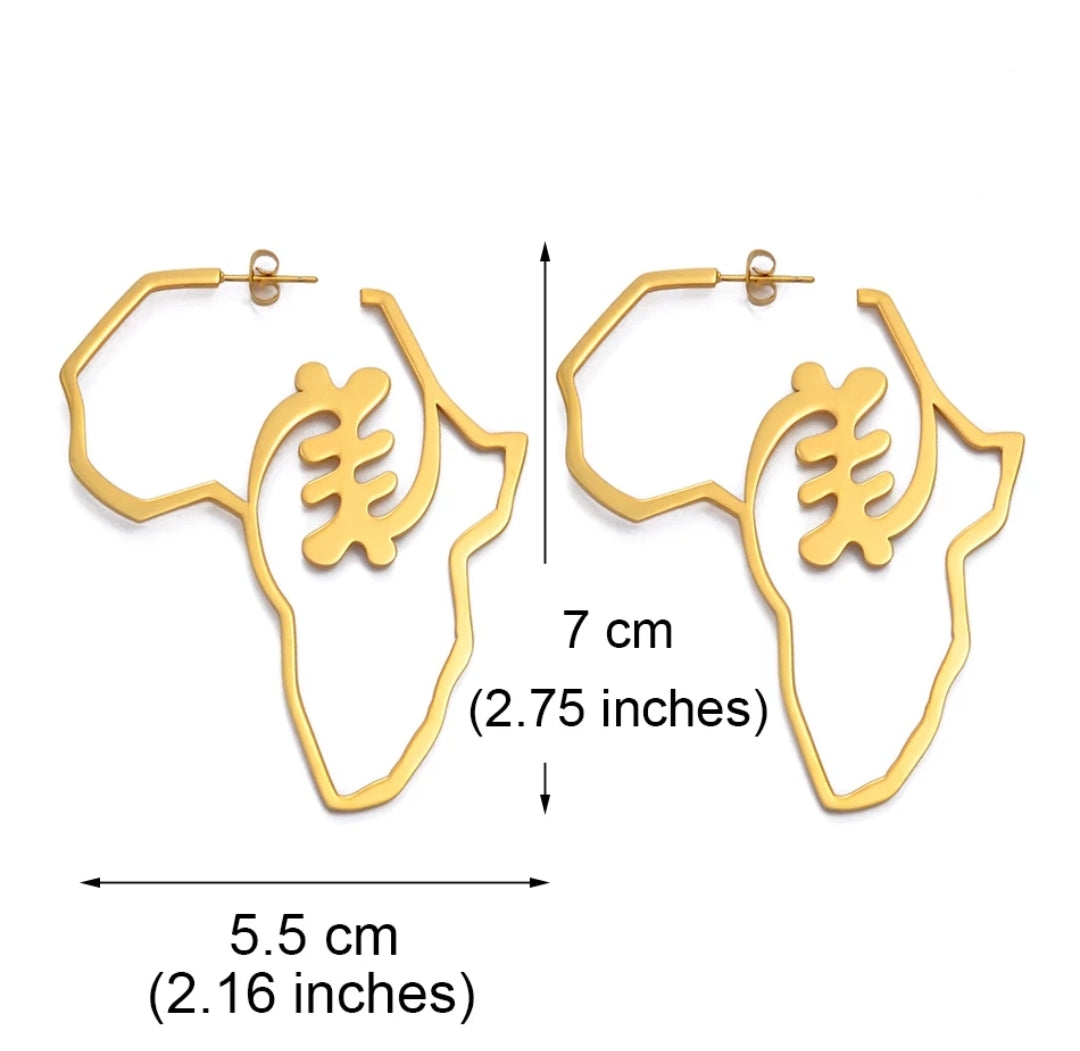 Large African Symbolic Map/Gye Nyame Platted Earrings