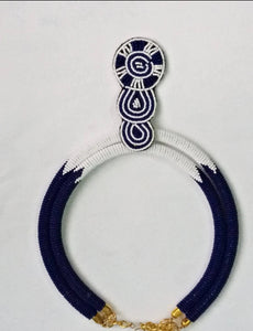 Blue And White Double-Row Fine Bead Choker