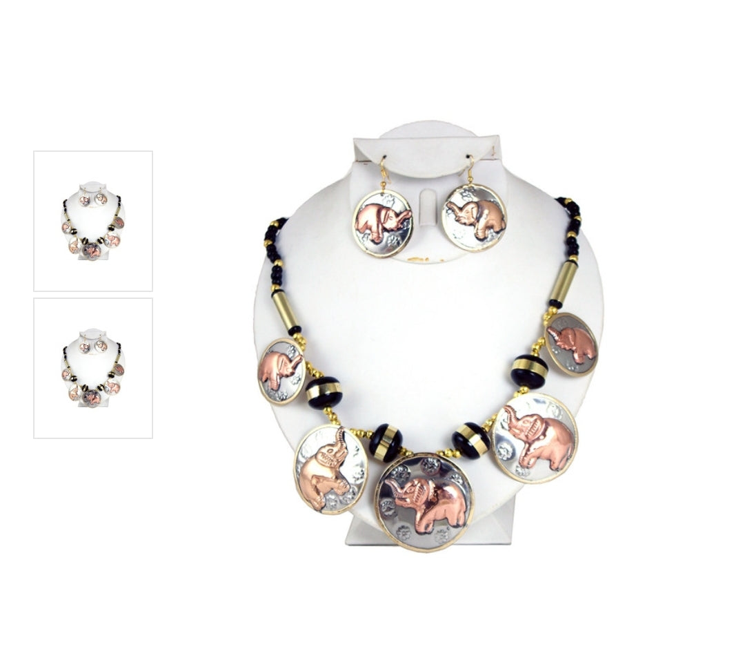 Brass Elephant Necklace & Earrings