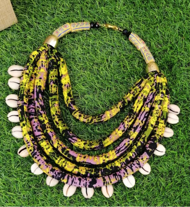 Ankara With Cowrie Mix Necklace
