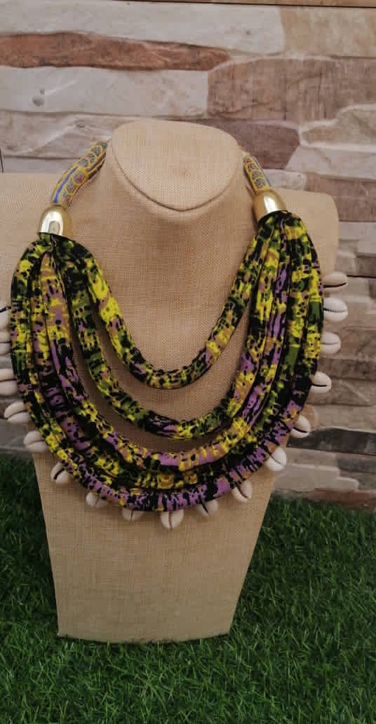 Ankara With Cowrie Mix Necklace