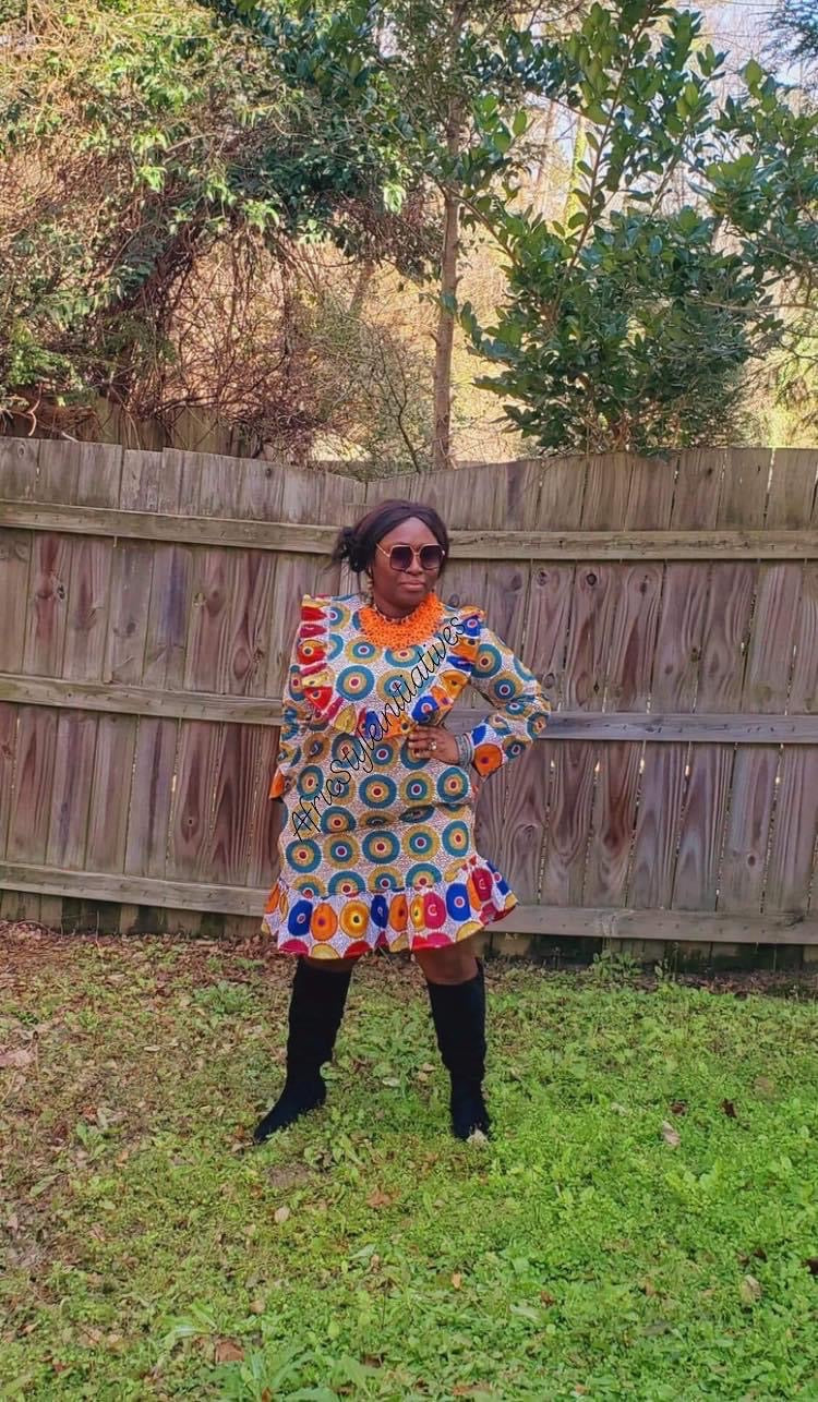 African Print Circled Short Dress