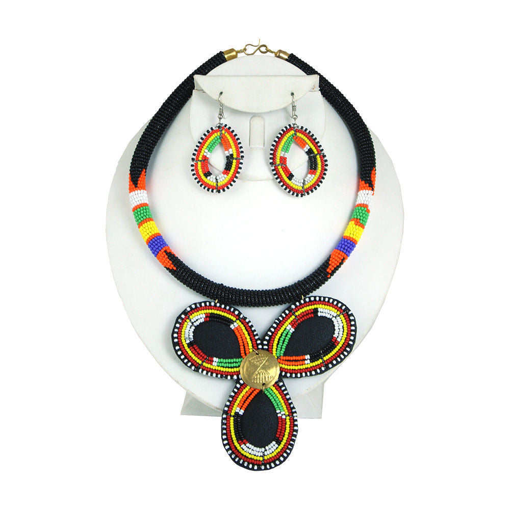 Maasai Bead Petal Necklace Set: Multi