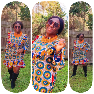 African Print Circled Short Dress