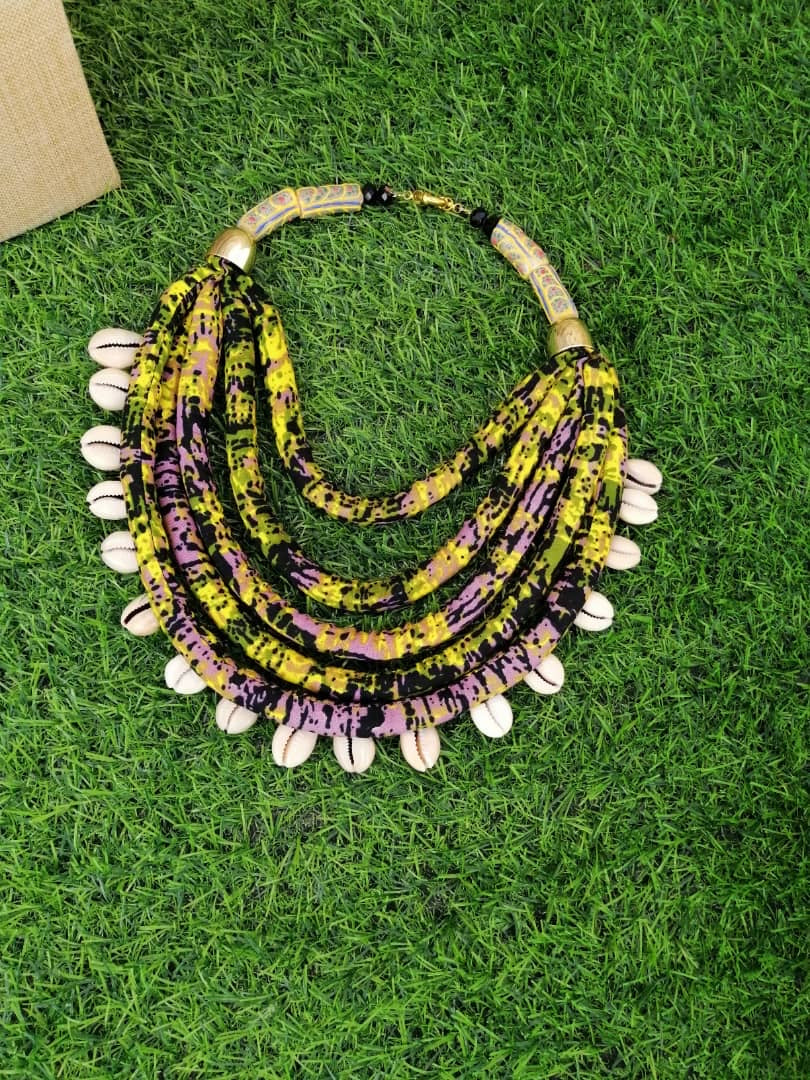 Ankara With Cowrie Mix Necklace