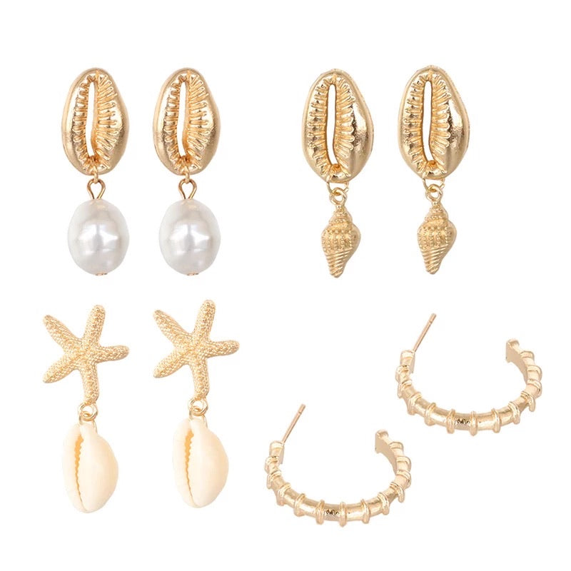 Gold Plated Cowrie Drop Earrings