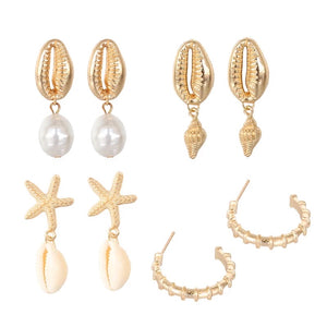 Gold Plated Cowrie Drop Earrings