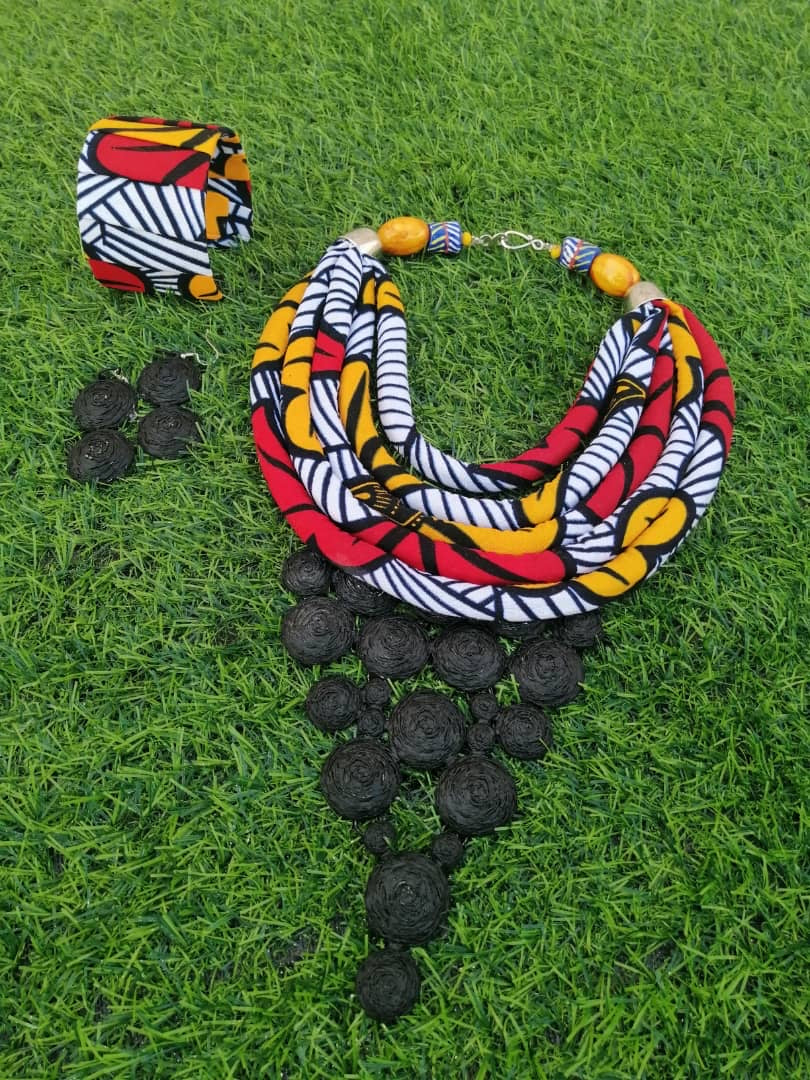 African Print Corded Necklace Set