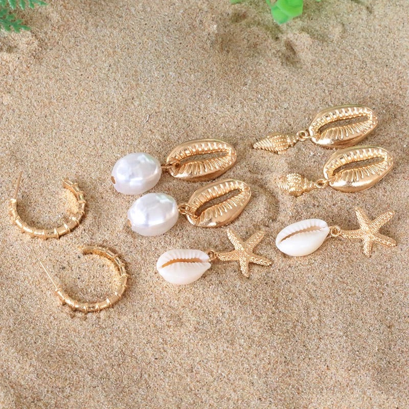 Gold Plated Cowrie Drop Earrings