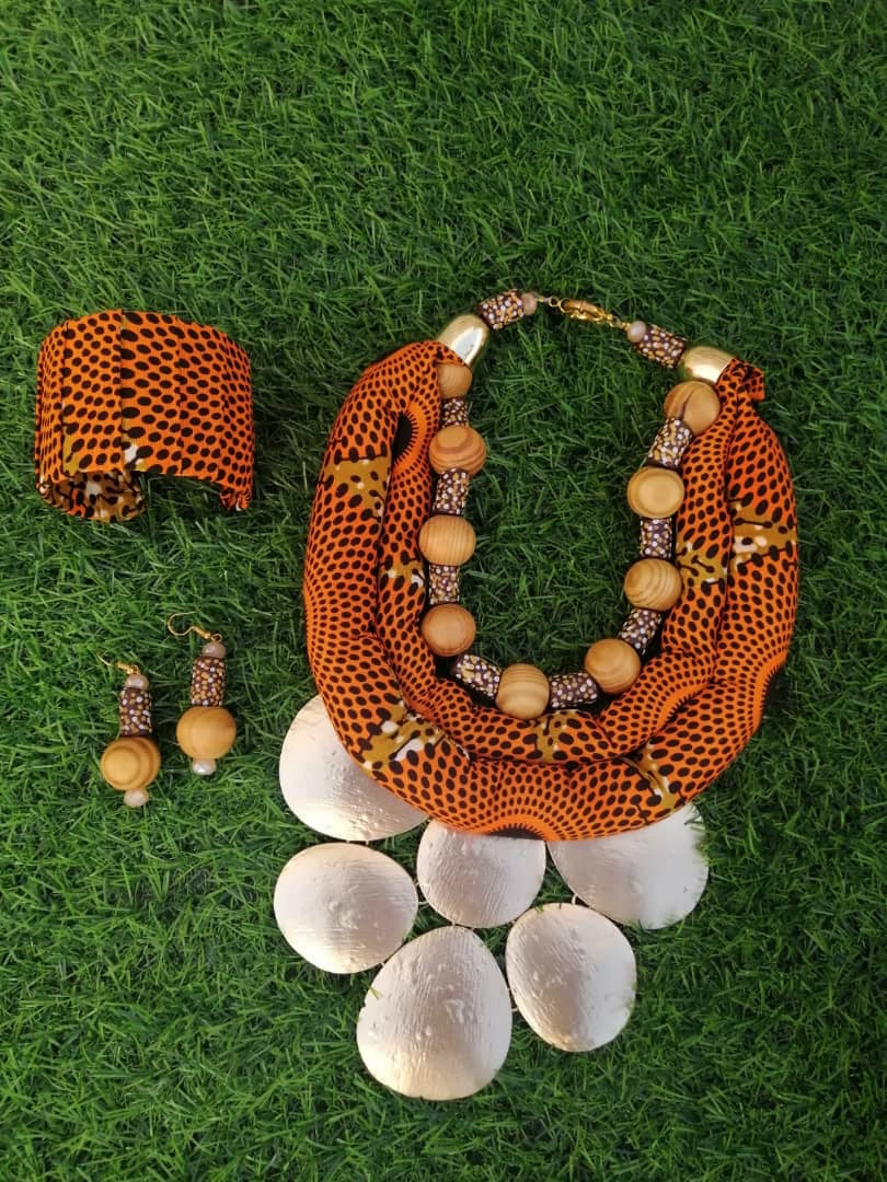 African Print Goddess Corded Necklace Set