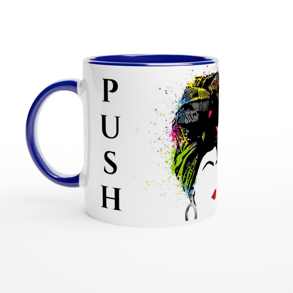 PUSH - White 11oz Ceramic Mug with Color Inside
