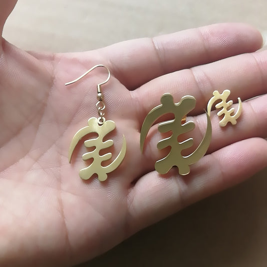 Gold Color Stainless Steel Adinkra Gye Nyame Earrings