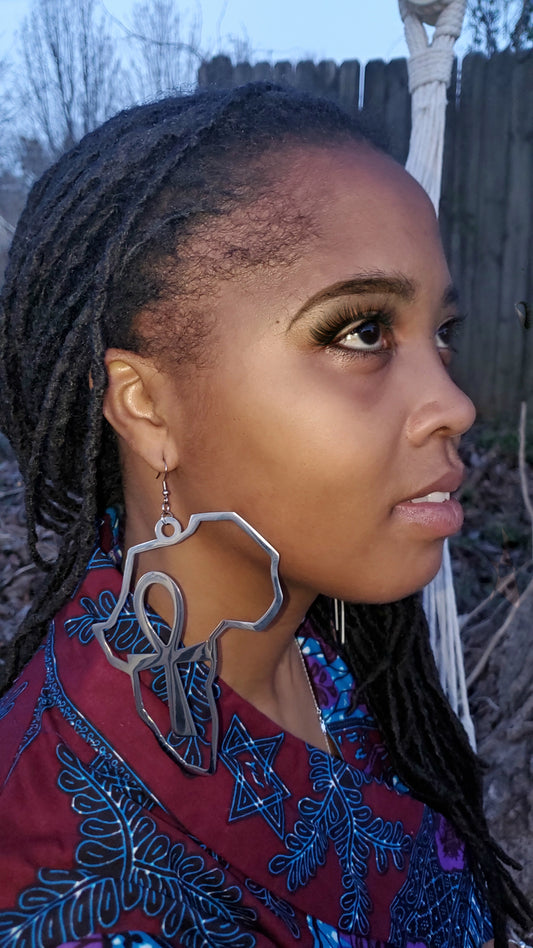 Large Ankh Map Earring